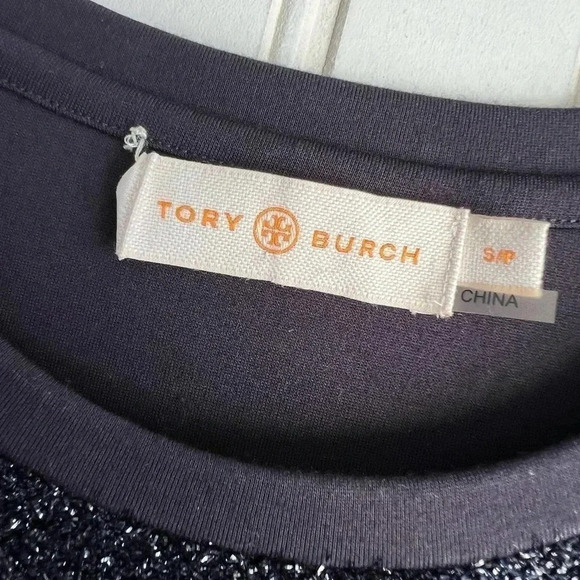 Tory Burch Size S Blue Short-Sleeve Tinsel Shift T-Shirt Dress - Picture 7 of 8